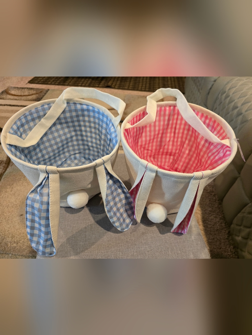 Kids Bunny EASTER Tote Bag - Blue and Pink Gingham, BOTH
